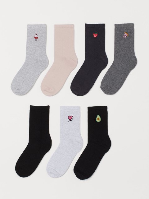 

H&M Girls 7-Pack Solid Socks, Grey