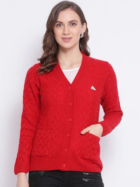 

Monte Carlo Women Red Solid Cardigan Sweater