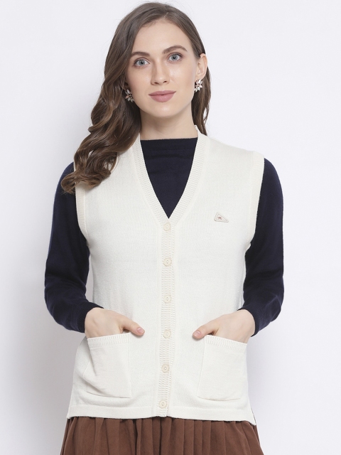 

Monte Carlo Women Cream-Coloured Solid Cardigan Sweater