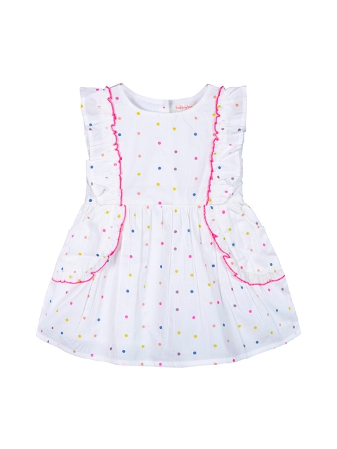 

Budding Bees Girls White & Pink Printed Fit and Flare Dress