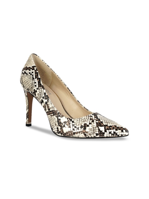 

Kenneth Cole Women Black & Beige Snakeskin Print Leather Stiletto Heeled Pumps