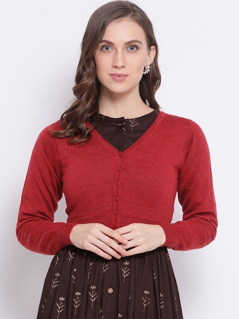 

Monte Carlo Women Red Solid Woolen Cardigan Sweater