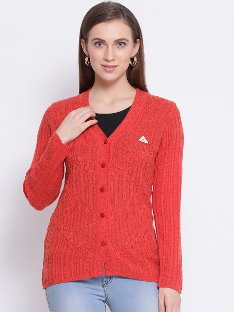 

Monte Carlo Women Red Self Design Cardigan Sweater