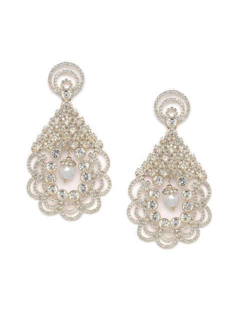 

PANASH Off-White Gold-Plated Handcrafted Teardrop Shaped Drop Earrings