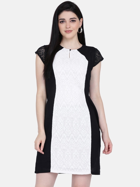

Eavan Women Black & White Colourblocked Lace Sheath Dress