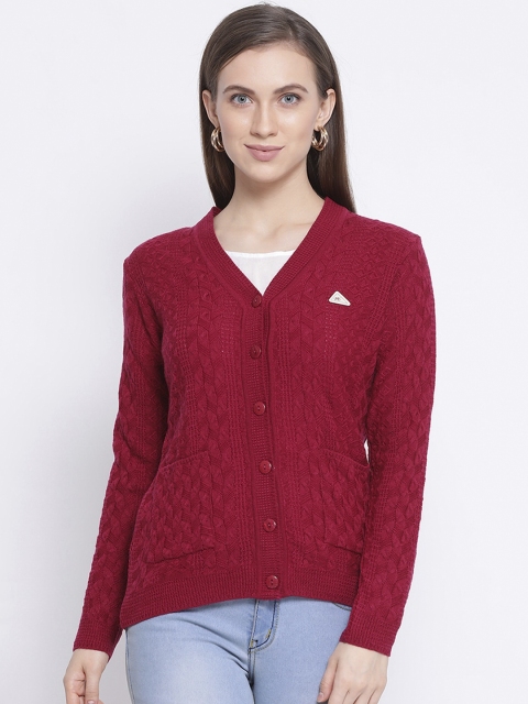 

Monte Carlo Women Red Self Design Cardigan Sweater