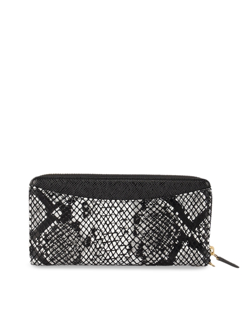 

Da Milano Women Off-White & Black Printed Zip Around Leather Wallet