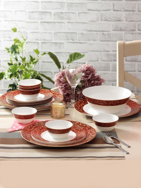 

Laopala White & Brown Printed 33 Pieces Opalware Dinner Set