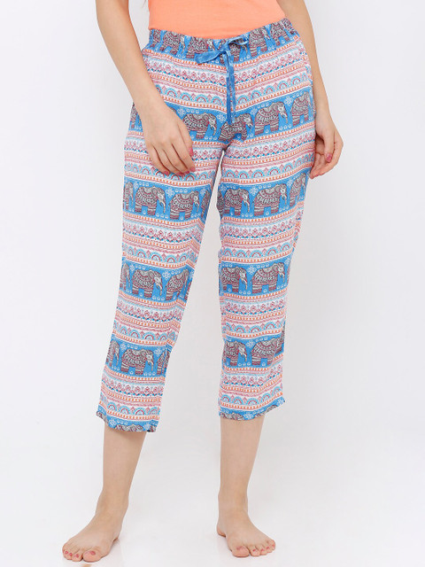 

Heart 2 Heart Women Blue & Pink Printed Lounge Capris LC76NELEPBL