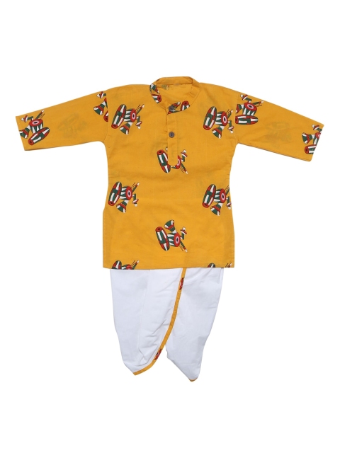 

YK Boys Yellow & White Printed Kurta with Dhoti Pants