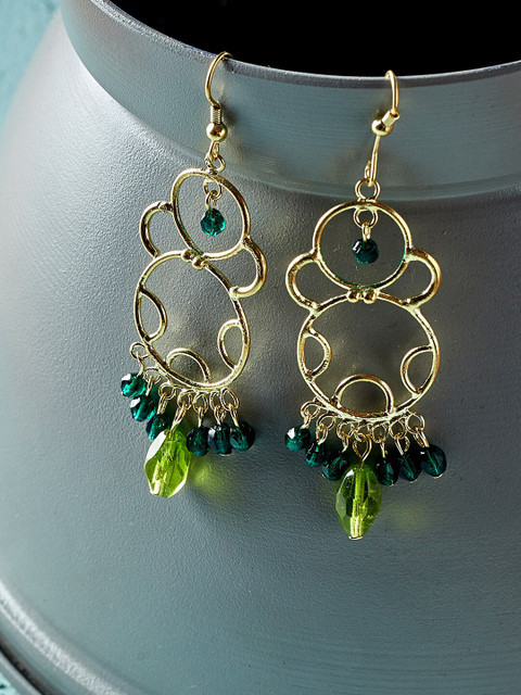 

ZeroKaata Green & Gold-Toned Handcrafted Contemporary Drop Beaded Earrings