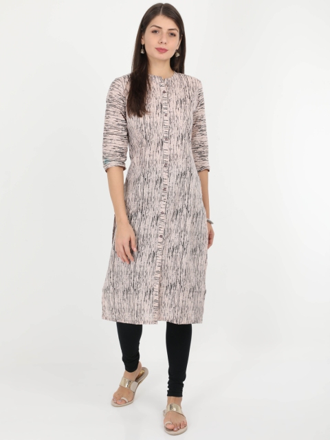 

Alena Women Peach-Coloured & Black Printed A-Line Kurta