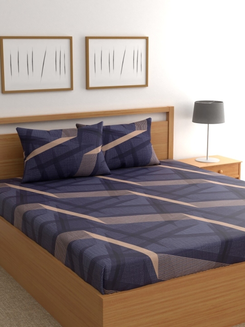Raymond Home Blue Abstract 200 TC Cotton 1 King Bedsheet with 2 Pillow Covers