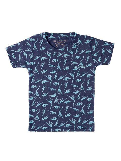 

Kid Studio Boys Navy Blue Printed Round Neck T-shirt