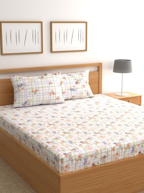 

Raymond Home White & Blue Floral 200 TC Cotton 1 King Bedsheet with 2 Pillow Covers