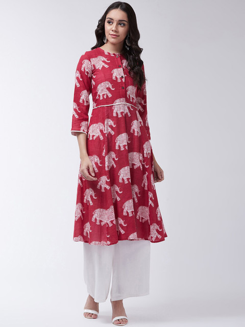 

InWeave Women Red & Off-White Printed A-Line Kurta