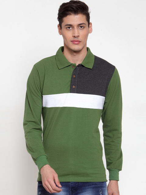 

Kalt Men Green & Charcoal Grey Colourblocked Polo Collar T-shirt