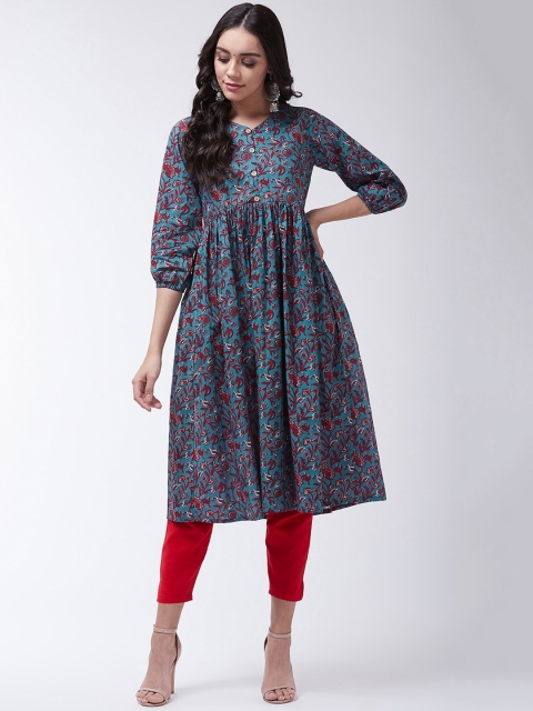 

InWeave Women Blue & Red Printed Anarkali Kurta