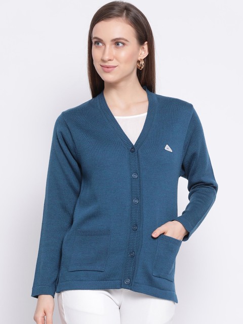 

Monte Carlo Women Blue Solid Woolen Cardigan Sweater