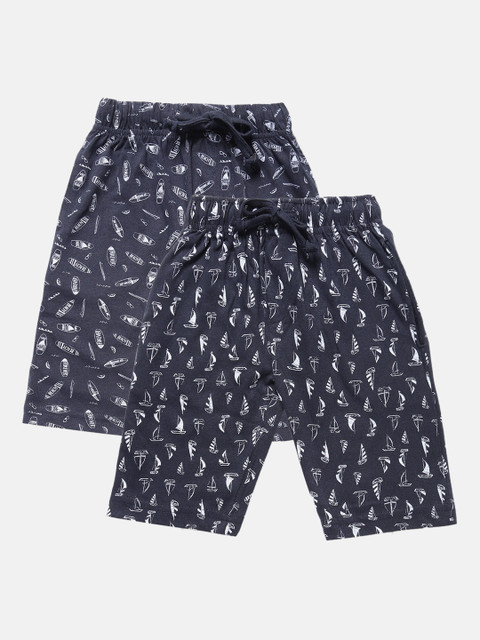 

Urban Dog Boys Pack Of 2 Printed Regular Fit Regular Shorts, Navy blue