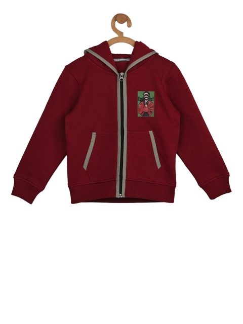 

Stupid Cupid Boys Maroon Solid Hooded Sweatshirt