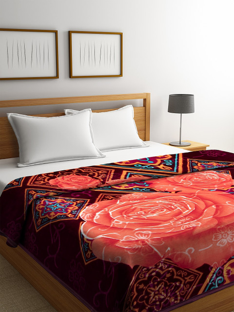 

NEUDIS Maroon Floral Heavy Winter 600 GSM Double Bed Blanket
