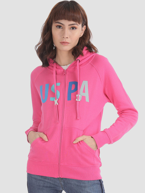 

U.S. Polo Assn. Women Pink Printed Hooded Sweatshirt