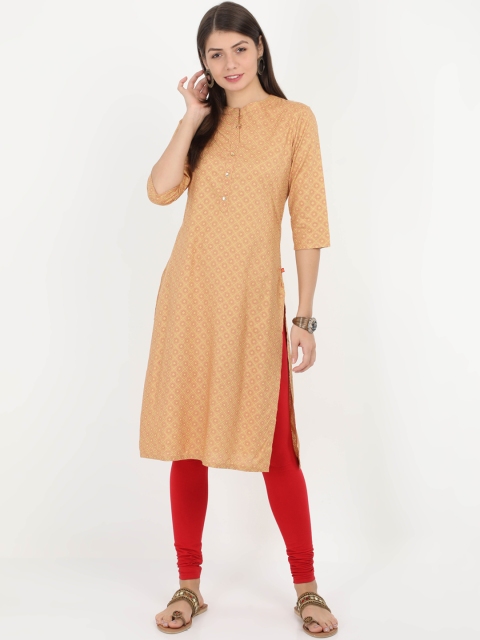 

Alena Women Beige & Pink Printed Straight Kurta