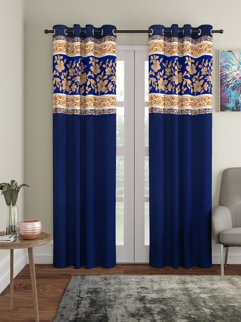 

VRINDA Blue & Cream-Coloured Set of 2 Floral Printed Door Curtains