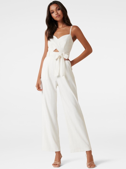 

Forever New Women White Striped Cut-Out Basic Jumpsuit