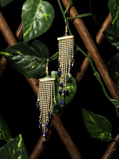 

ZeroKaata Gold-Plated & Blue Handcrafted Contemporary Drop Earrings