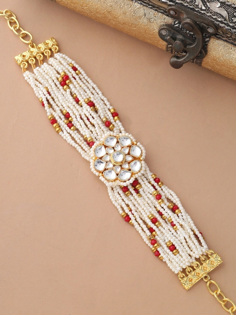 

Shoshaa Gold-Plated & White Handcrafted kundan and pearl Wraparound Bracelet
