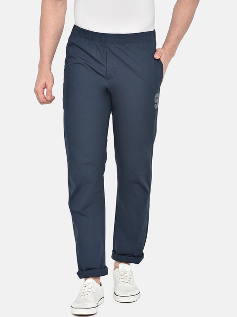 

beevee Men Navy Blue Solid Straight-Fit Track Pants