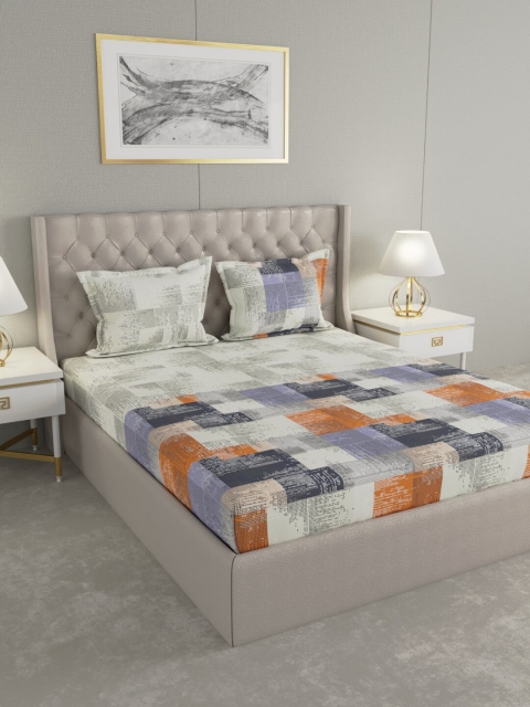 

Raymond Home Multicoloured Geometric 144 TC Cotton 1 King Bedsheet with 2 Pillow Covers, Multi
