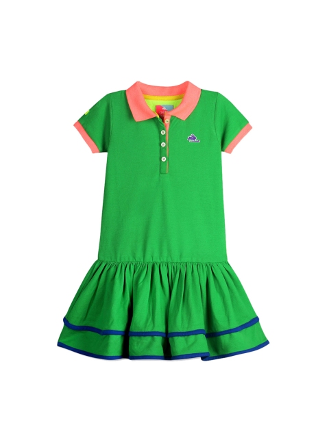 

Cherry Crumble Girls Green Solid Drop-Waist Dress