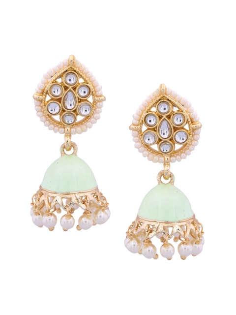 

Shoshaa Gold-Plated & Sea Green Dome Shaped Jhumkas