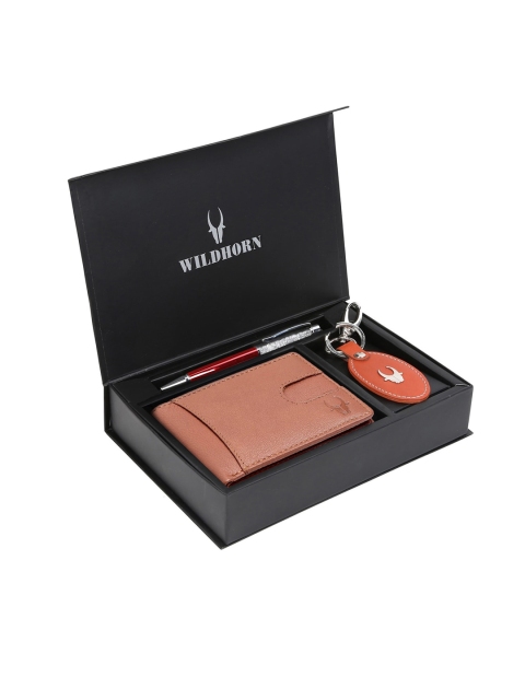 

WildHorn Men Tan Brown & Orange RFID Protected Genuine Leather Accessory Gift Set