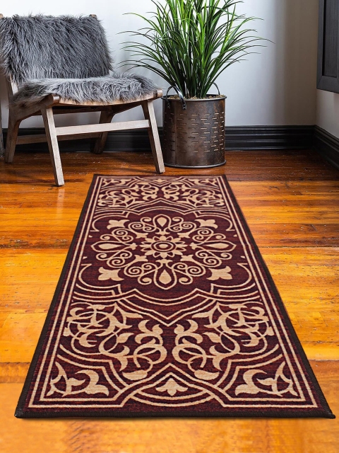 

RUGSMITH Maroon & Beige Ethnic Motifs Antiskid Floor Runner