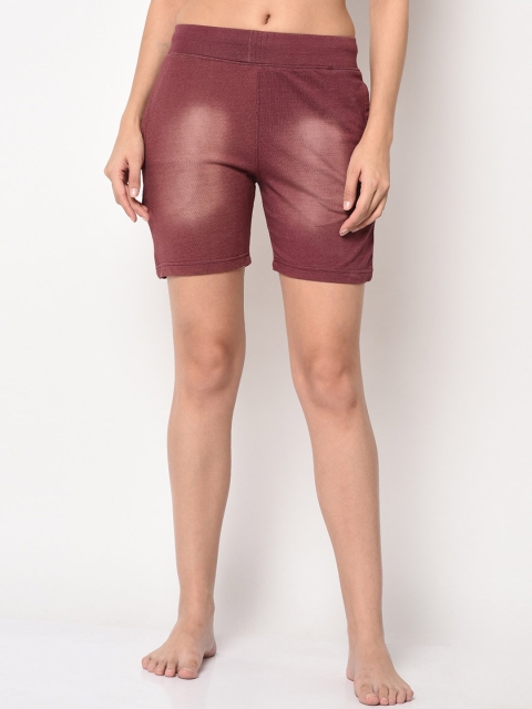 

ELEGANCE Women Maroon Self Design Lounge Shorts