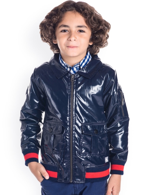 

Cherry Crumble Kids Navy Blue Solid Bomber Jacket