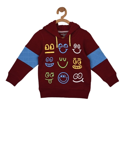 

Stupid Cupid Boys Maroon Printed Hooded Sweatshirt