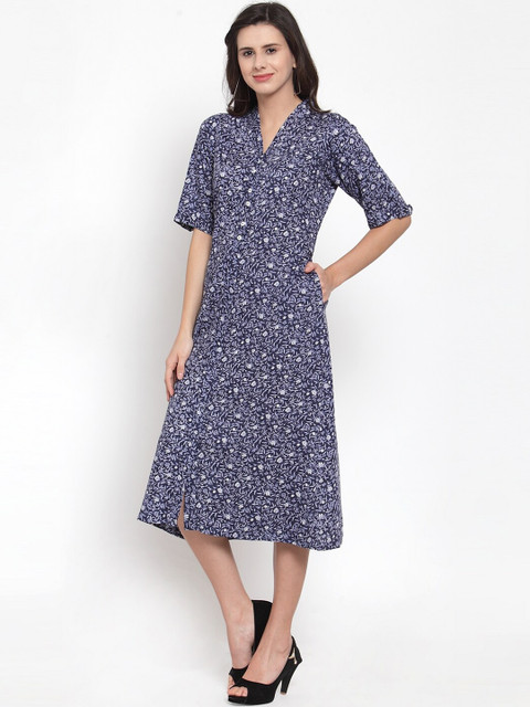 

Ayaany Women Blue & White Printed A-Line Dress