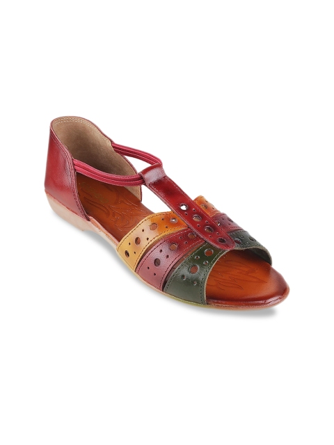 

SOLE HEAD Women Maroon Colourblocked Open-Toe Flats