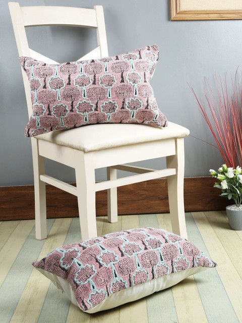

eyda Blue & Pink Set of 2 Embroidered Rectangle Cushion Covers