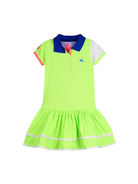 

Cherry Crumble Girls Green Solid Drop-Waist Dress
