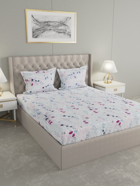 

Raymond Home White & Blue Floral 144 TC Cotton 1 King Bedsheet with 2 Pillow Covers