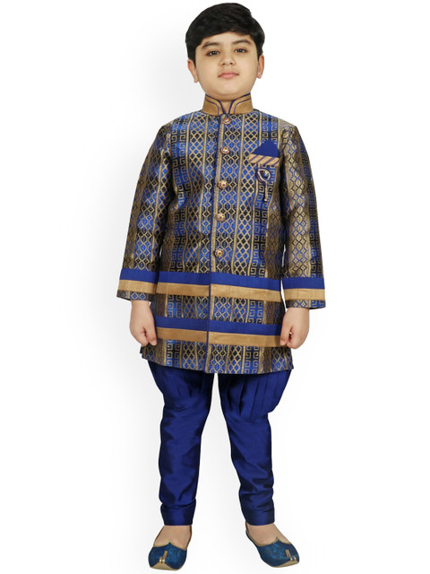

SG YUVRAJ Boys Blue & Brown Raw Silk Sherwani Set