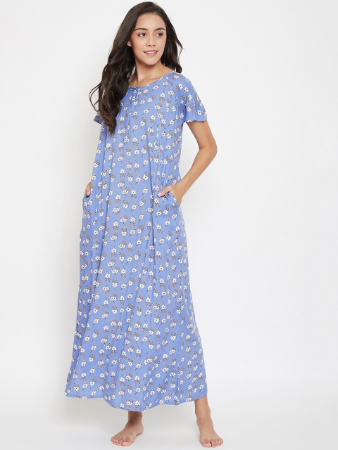

The Kaftan Company Blue & White Floral Printed Nightdress