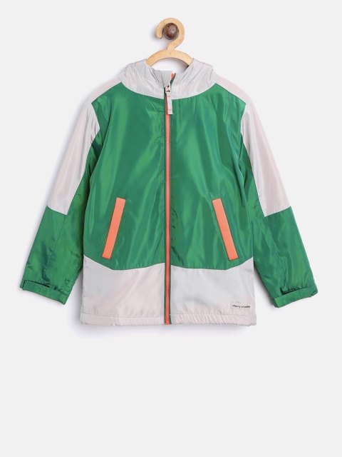 

Cherry Crumble Unisex Kids Green Colourblocked Lightweight Tailored Jacket