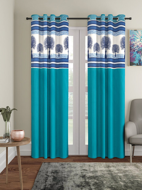 

VRINDA Turquoise Blue & Cream-Coloured Set of 2 Printed Door Curtains